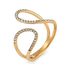 Золотой Ионное покрытие (ip) 304 кольцо из нержавеющей стали со стразами, широкий браслет манжета открытое кольцо для женщин, золотые, 16 мм, регулируемый