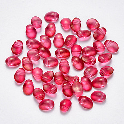 Cerise Transparent Spray Painted Glass Charms, with Glitter Powder, Oval, Cerise, 8.5x6x4.5mm, Hole: 1mm