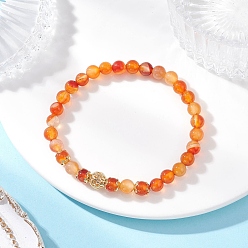 Red Agate Женские браслеты из натурального красного агата и латуни с круглыми бусинами, золотые, внутренний диаметр: 2-1/4 дюйм (5.7 см)