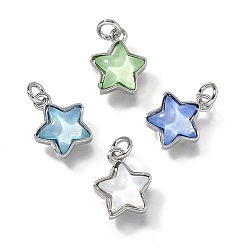 Платина Латунь прелести, звезда со стеклом и блестящей пудрой, долгоиграющий, без свинца и без кадмия, cmешанных цветов, платина, 11x9x4 мм, отверстие : 2 мм