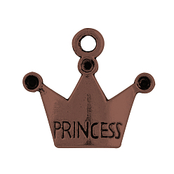 Красная Медь Сплавочные сеттинги для кулона (стразы), тибетский стиль, корона со словом принцессы, без кадмия, без никеля и без свинца, Красная медь, 17x19x1 мм, отверстие : 2 мм , пригодный для стразов 1 мм