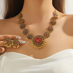 Светло-сиамский Ожерелья с подвесками из цветочного сплава и серьги-гвоздики, античное золото , Light Siam, 490 мм