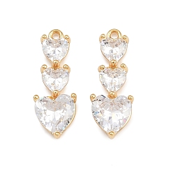 Настоящее золото 18K Латунные микро проложить кубического циркония подвески, сердце прелести, долговечный, без никеля , реальный 18 k позолоченный, 18x6.5x4 мм, отверстие : 1 мм