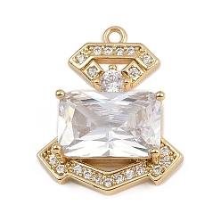 Золотой Латунные микро проложить кубического циркония подвески, прямоугольные, золотые, 21x17x4.5 мм, отверстие : 1.5 мм
