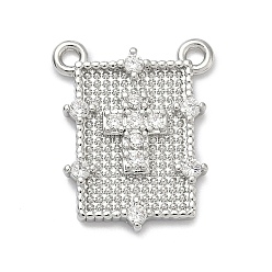 Платина Латунные микро проложить кубического циркония подвески, прямоугольник с поперечными прелести, без кадмия и без свинца, стойки покрытие, долговечный, платина, 18.5x15x2.5 мм, отверстие : 1.4 мм