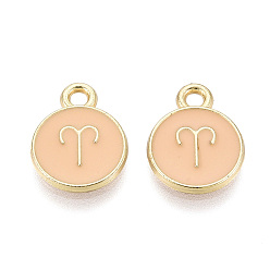 Овен Подвески из сплава и эмали, плоский круглый и двенадцать созвездий, золотой свет, Овен, 13.5x10.5x1.5 мм, отверстие : 1.6 мм