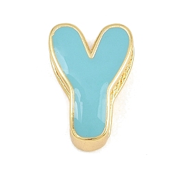 Letter Y Laiton perles d'émail, sans cadmium et sans plomb, crémaillère plaquage, plaqué longue durée, réel 18 k plaqué or, Lettre Y, 14x10x6mm, Trou: 3x11mm