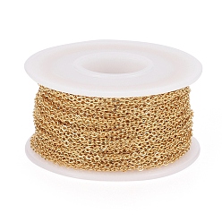 Golden Ion Plating(IP) 304 Stainless Steel Cable Chains, with Spool, Flat Oval, for Jewelry Making, Soldered, Golden, 2x1.5x0.4mm, Link Inner Size: 0.7mm, about 32.8 Feet(10m)/roll