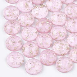 Pink Кабошоны из смолы, с порошком блеска и золотой фольгой, полукруглый, розовые, 12x5.5 мм