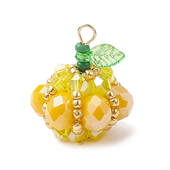 Золотистый Подвески гальванизируйте стекла, тыква, с круглыми бусинами и прозрачными акриловыми подвесками и 304 петлей из нержавеющей стали, граненые, золотые, 25x20 мм, отверстие : 2.8 мм