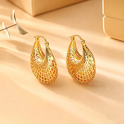 Golden Hollow Brass Hoop Earrings for Women, Bag Shape, Golden, 30x12mm