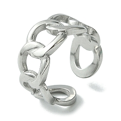 Stainless Steel Color Non-Tarnish 304 Stainless Steel Open Cuff Ring, Hollow Curb Chains Shape, Stainless Steel Color, US Size 7(17.3mm)