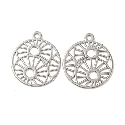 Платина Подвески из латунного травленого металла, долговечный, без кадмия, без никеля и без свинца, плоский круглый с выемкой, платина, 17.5x15x0.3 мм, отверстие : 1.4 мм