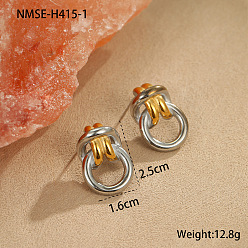 Ring 304 серьги-гвоздики из нержавеющей стали для женщин, настоящее золото и нержавеющая сталь, кольцо, 25x16 мм