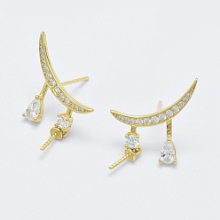 Золотой 925 серебро пробивает кубические цифры на основе циркония, за половину пробурено бисера, луна со слезой, реальный 18 k позолоченный, 22.5x17.5 мм, штифты : 0.7 мм