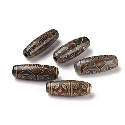 Coin Pattern Tibetan Style dZi Beads, Natural Agate Beads, Dyed & Heated, Oval, Coin Pattern, 28.5~32x10~12.5mm, Hole: 1.5~3mm