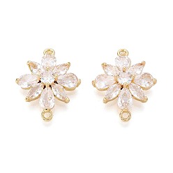 Золотой Латунные подвески из прозрачного кубического циркония, цветок ссылки, долговечный, золотые, 17.5x21x6 мм, отверстие : 1.2~1.5 мм