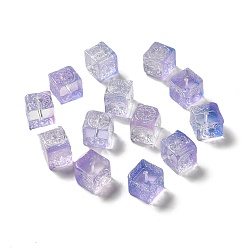 Lilac Transparent Glass Beads, Gradient Color, Square, Lilac, 10x11x11mm, Hole: 1.5mm