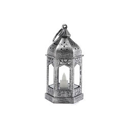 Antique Silver Lantern Shape European Candlestick, Moroccan Festival Decoration Retro Plastic Wind Lamp, Antique Silver, 12.5x6.5cm