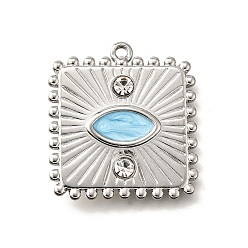 Нержавеющая Сталь Цвет 304 подвески из нержавеющей стали, с стразами и эмалью, квадрат с подвеской в виде глаза, цвет нержавеющей стали, 25.5x23x3 мм, отверстие : 1.6 мм