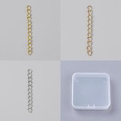 Couleur Mélangete 150pcs 3 couleurs rallonge de chaîne en alliage de zinc, couleur mixte, 50x4x1mm, Trou: 3x2mm, 50 pcs / couleur