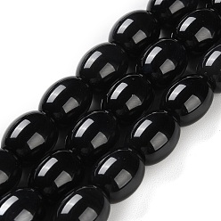 Oval Нити бусин из натурального черного оникса-агата, окрашенная и подогревом, овальные, 14~15x12 мм, отверстие : 1.8 мм, около 27 шт / нитка, 15.75'' (40 см)