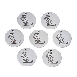 Letter L Anlaufgeschützt 304 Charms aus Edelstahl, Laserschnitt, gestalteter Buchstabe eingraviert, Flachrund, Edelstahl Farbe, letter.l, 14x1 mm, Bohrung: 1.2 mm