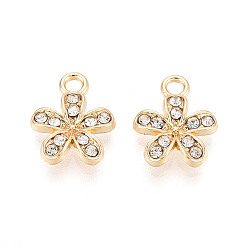 Light Gold Подвески со стразами из сплава для крепления в стойку, цветок, без свинца, без никеля и без кадмия, золотой свет, 14.5x11.5x3 мм, отверстие : 2 мм