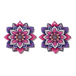 Cerise Printed Acrylic Pendants, Flower Charms, Cerise, 38x37x2mm, Hole: 1.5mm