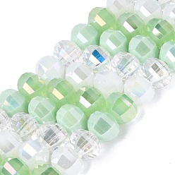Light Green Electroplate Mixed Styles Glass Beads Strands, Lantern, Faceted, Light Green, 8~8.5x6~6.5mm, Hole: 1~1.4mm, about 52~56pcs/strand, 13.58~14.37 inch(34.5~36.5cm)