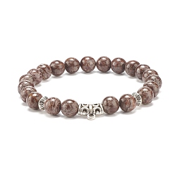 Снежный Обсидиан Эластичный браслет из натурального обсидиана со снежинками и бусинами из сплава, украшения из драгоценных камней для женщин, внутренний диаметр: 2-1/4 дюйм (5.7 см)