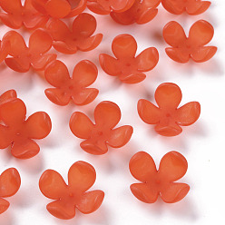 Оранжево-Красный Матовые акриловые колпачки из бисера, 4-лепесток, цветок, оранжево-красный, 27x27x11 мм, отверстие : 1.8 мм, Около 276 шт / 500 г
