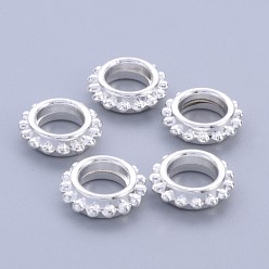 Серебро Сплавочные овальные бусины тибетского стиля , без свинца и без кадмия, передача, серебряные, 13.5x4.5 мм, отверстие : 7 мм