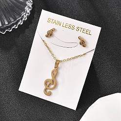 Золотой Музыкальная нота 201 ожерелья из нержавеющей стали и серьги-гвоздики для женщин, золотые, 448 мм