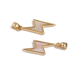 Mixed Shell Natural Shell Pendants, with Real 18K Gold Plated Plated Brass Findings, Long-Lasting Plated, Lightning Bolt, 21x7x2.5mm, Hole: 3x2.5mm