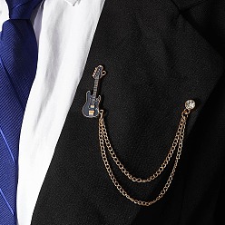 Золотой Булавка для броши с цепочкой и кисточкой, гитара сплав черная эмаль подвесная цепочка брошь для курток шляп сумок, золотые, 150x40 мм