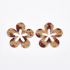 Dunkelrot Pu-Leder große Anhänger, doppelseitiges Gänseblümchenmuster, Blume, dunkelrot, 50x51x2 mm, Bohrung: 1 mm