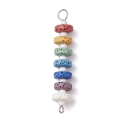 Lava Rock Chakra Natural Lava Rock Dyed Beaded Connector Charms, with White Glass Seed Beads, Disc Links, Platinum, 45x8mm, Hole: 1.5mm and 4mm