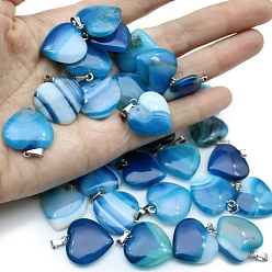 Полосатый Агат Подвеска из окрашенного натурального голубого агата с полосками, сердцевидная, 20 мм