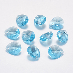 Аквамарин Факельные стеклянные подвески из стразы, имитация австрийский хрусталь, слеза, аквамарин, 10x8x4.5 мм, отверстие : 1.2 мм