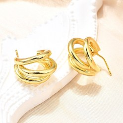 Настоящее золото 18K Серьги-кольца из латуни, сплит серьги, со стальными штифтами и пластиковыми гайками для ушей, долговечный, реальный 18 k позолоченный, 16x11 мм, штифты : 0.8 мм