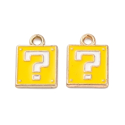 Золотистый Сплав эмали прелести, квадрат с вопросительным знаком, золотые, золотые, 12.5x9x1 мм, отверстие : 1.6 мм, 10 шт / комплект