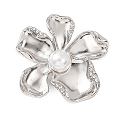 Платина Значки в форме цветка из сплава со стразами для рюкзака или одежды, с имитацией жемчуга, платина, 47x49 мм