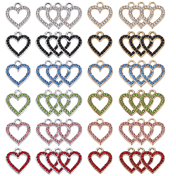 (52) Непрозрачная лаванда 48шт 12 цветной сплав подвески со стразами, сердце, разноцветные, 17x15x2 мм, отверстие : 2~2.5 мм, 4 шт / цвет