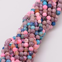 Фламинго Природные пожары треск агат бисер нитей, окрашенные, граненые, круглые, фламинго, 4 мм, отверстие : 0.8 мм, около 90~92 шт / нитка, 14 дюйм