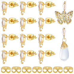 Золотой 12шт. фурнитура для сережек-гвоздиков из латуни с инкрустацией прозрачными кубическими циркониями в форме конского глаза, с петлей, с латунными фрикционными гайками 12шт., золотые, 9x3 мм, отверстие : 1.2 мм, штифты : 0.8 мм