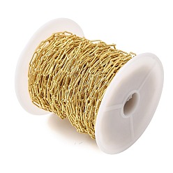 Настоящее золото 18K Фактурные латунные цепочки из скрепок, без кадмия и без свинца, долговечный, стойки покрытие, несварные, с катушкой, реальный 18 k позолоченный, 9.5x3x0.8 мм