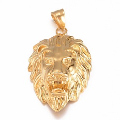 Золотой 316 хирургические подвески из нержавеющей стали, голова льва, золотые, 44x29x17 мм, отверстие : 5x8 мм