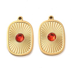 Настоящее золото 14K 304 подвески из нержавеющей стали, с красным стеклом, прямоугольник амулеты, реальный 14 k позолоченный, 18x11.5x2.5 мм, отверстие : 1.2 мм
