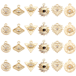 Настоящее золото 18K 24 шт 6 подвески из сплава, с кристально горный хрусталь, без кадмия, без никеля и без свинца, смешанные формы с глазком, реальный 18 k позолоченный, 13.5~17x12~15x2~3 мм, отверстие : 1.5 мм, 4 шт / стиль